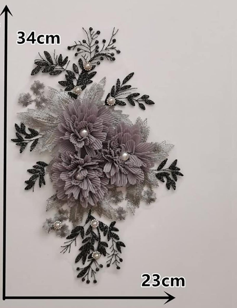 Ruinuo 3D Lace Beads Flower Applique Patches Sew on Patches Floral Embroidered Appliques Colorful Sewing Wedding Dress Handmade Decor Purple - Image 2